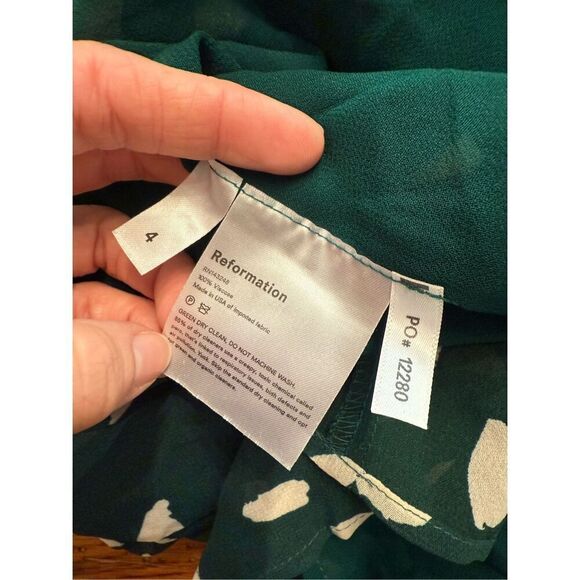 Reformation Green White Viscose Abstract Tie Front A-Line Mini Dress Size 4 - Picture 7 of 7
